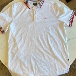Ag Adriano Goldschmied White Polo with Red & Navy Stripe Trim Size Medium NWOT